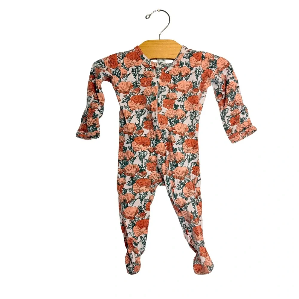 Kate Quinn Organic Cotton California Poppy Footed Sleeper Floral Orange 3-6M